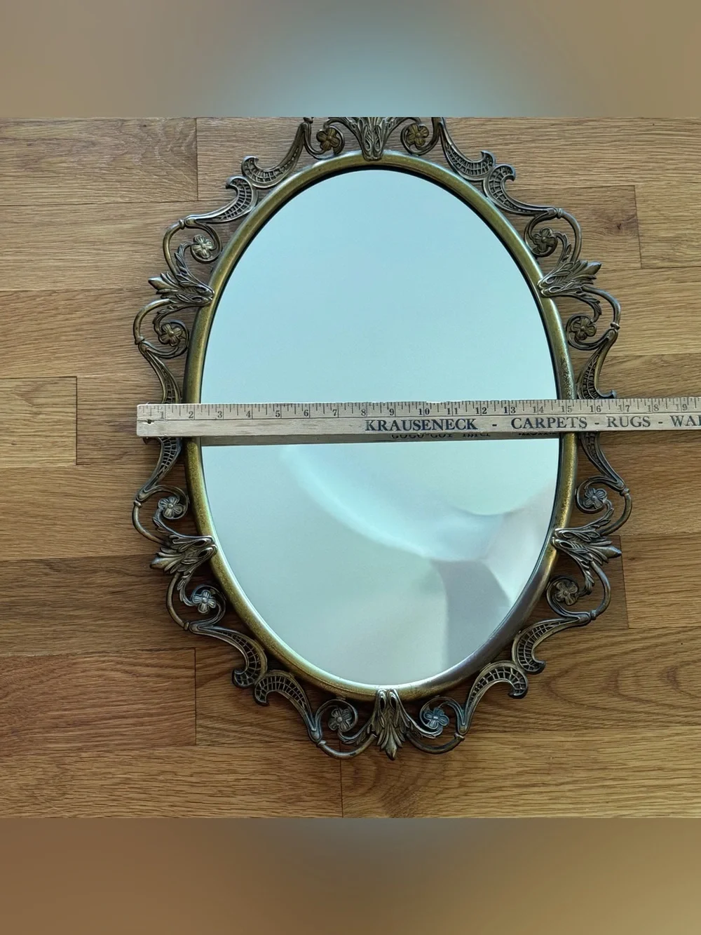 Vintage Ornate Gold Tone Oval Wall Mirror Floral Scroll Hollywood Regency